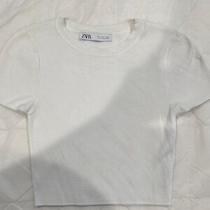 Zara Ivory Short Sleeve Knit Tee